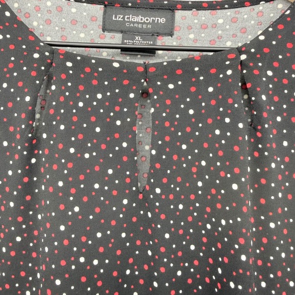 Liz Claiborne Career XL Blouse Polka Dot Keyhole Neck Long Sleeve Minimalist - Picture 4 of 6